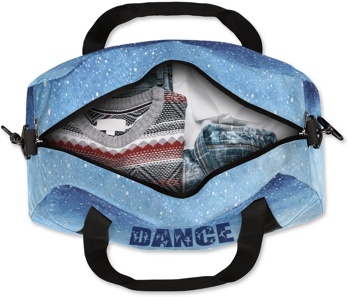 Personalized Kids Duffel Bags for Girls, Personalized Custom Sports Gym Bag, Customized Kids Travel Duffel Bag Girls Dance Bag Weekender Overnight Bag for Kids, Blue Gradient Glitter 36