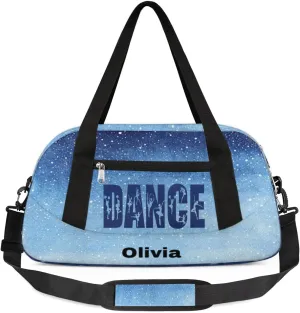 Personalized Kids Duffel Bags for Girls, Personalized Custom Sports Gym Bag, Customized Kids Travel Duffel Bag Girls Dance Bag Weekender Overnight Bag for Kids, Blue Gradient Glitter 36