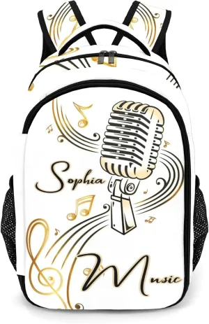 Personalized Microphone Song Music Backpack Multifunctional Waterproof Laptop Bag for Travel Gift
