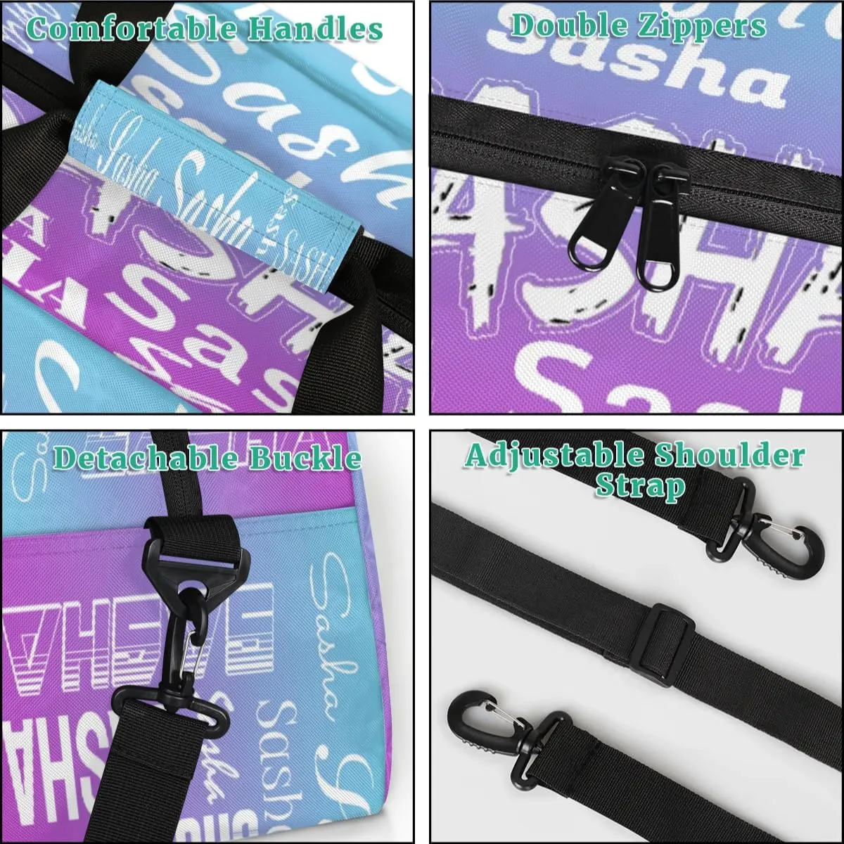 Personalized Name Dance Bag Cheer Gymnastics Bags, Custom Duffel Bag Cheer Bags, Custom Sport Duffel Gym Bags Blue Purple Gradient Travel Overnight Weekender Bags