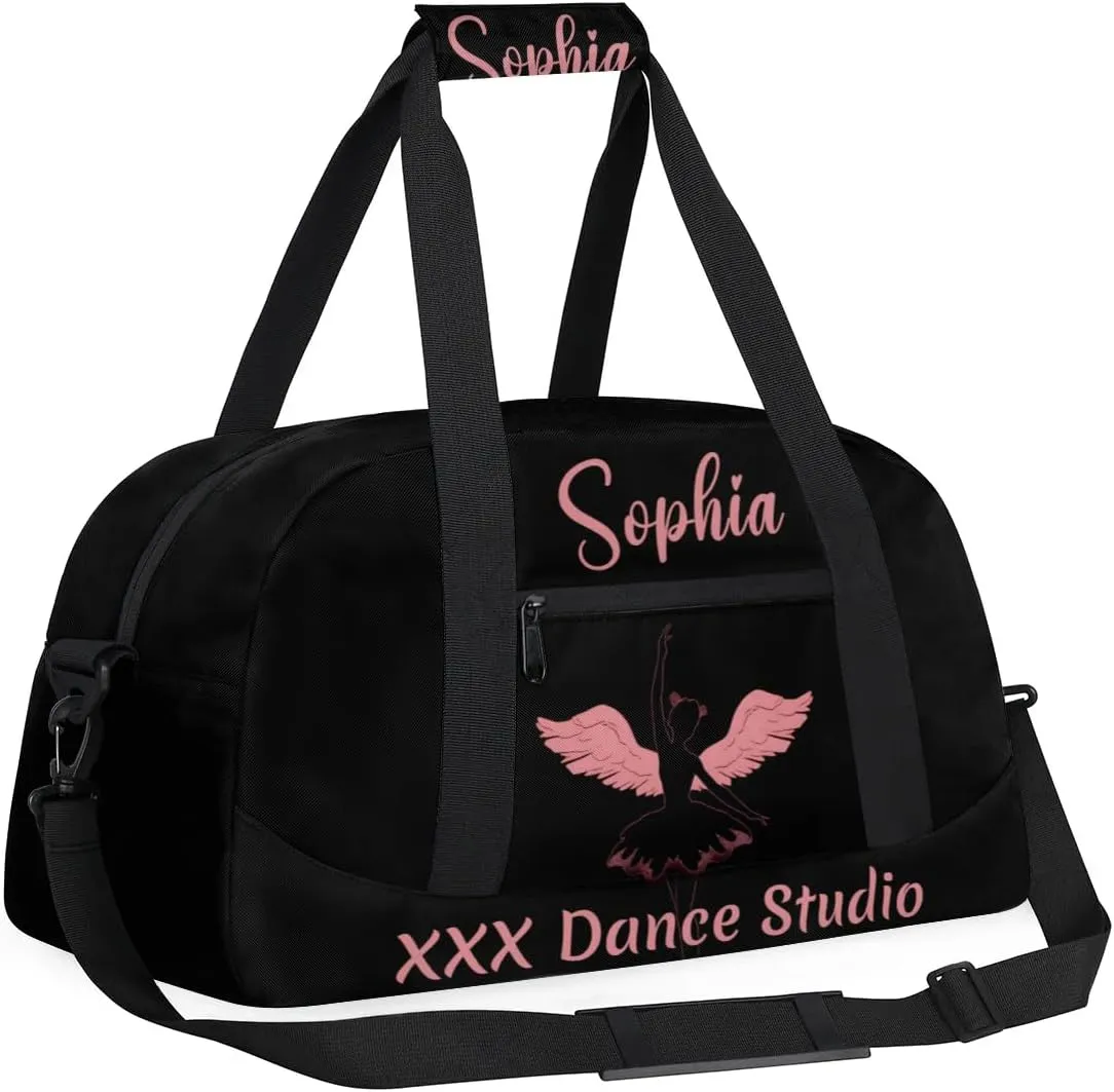 Personalized Name Dance-Duffel-Bags for Girls Kids, Custom Team-Name Sport Gym Bags Carry-On Garment Shoes Bags for Overnight Weekender Travel,Black Pink 3