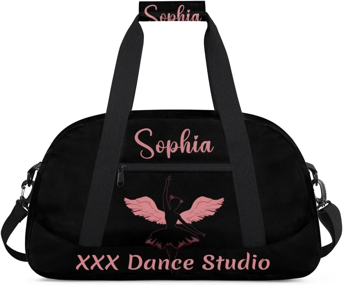 Personalized Name Dance-Duffel-Bags for Girls Kids, Custom Team-Name Sport Gym Bags Carry-On Garment Shoes Bags for Overnight Weekender Travel,Black Pink 3