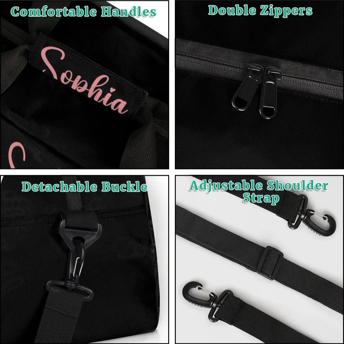 Personalized Name Dance-Duffel-Bags for Girls Kids, Custom Team-Name Sport Gym Bags Carry-On Garment Shoes Bags for Overnight Weekender Travel,Black Pink 3