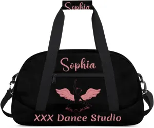Personalized Name Dance-Duffel-Bags for Girls Kids, Custom Team-Name Sport Gym Bags Carry-On Garment Shoes Bags for Overnight Weekender Travel,Black Pink 3