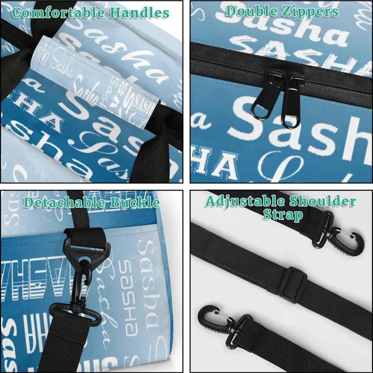 Personalized Name Dance Gymnastics Bags, Custom Duffel Bag Cheer Bags, Custom Sport Duffel Gym Bags Blue Gradient Travel Weekender Bags