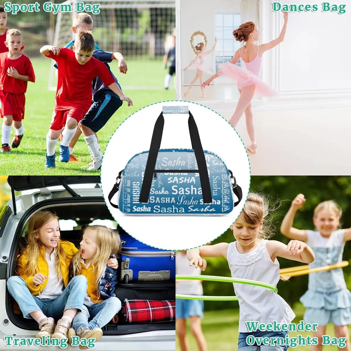 Personalized Name Dance Gymnastics Bags, Custom Duffel Bag Cheer Bags, Custom Sport Duffel Gym Bags Blue Gradient Travel Weekender Bags