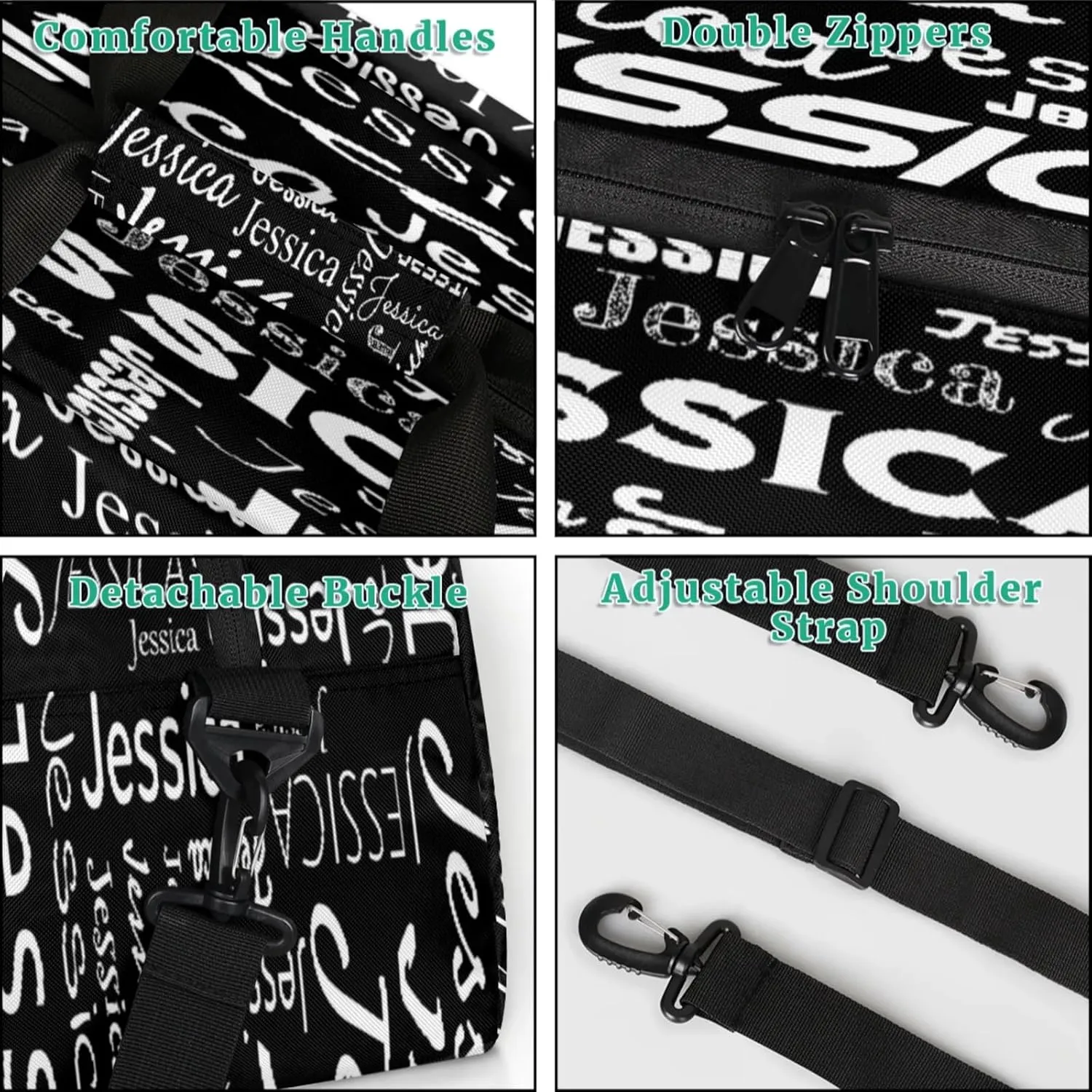 Personalized Name Dance Sports Duffel Bags, Gym Duffel Bag Sleepover Weekender Training Bags Travel Duffel Bag, Black