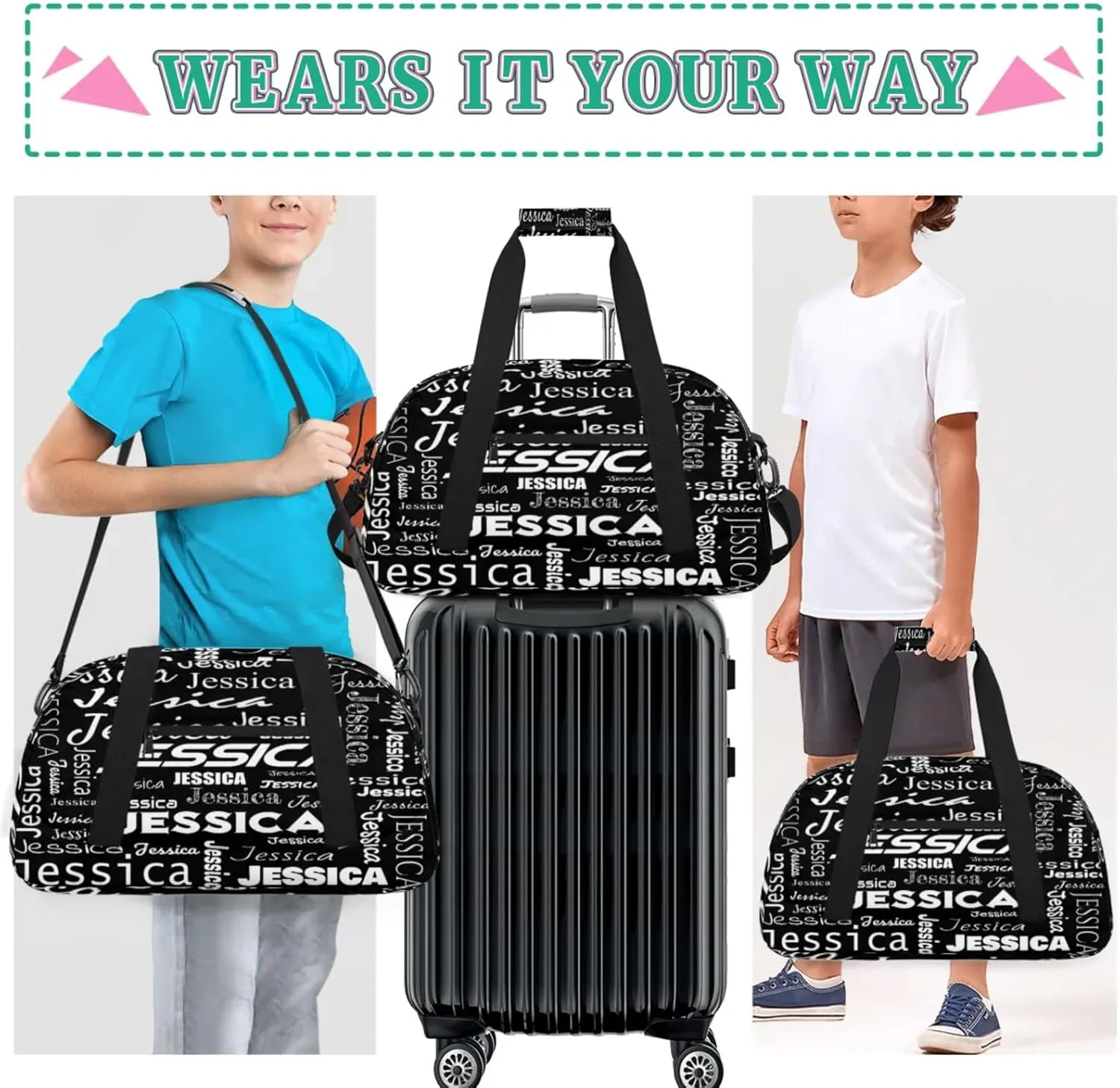 Personalized Name Dance Sports Duffel Bags, Gym Duffel Bag Sleepover Weekender Training Bags Travel Duffel Bag, Black
