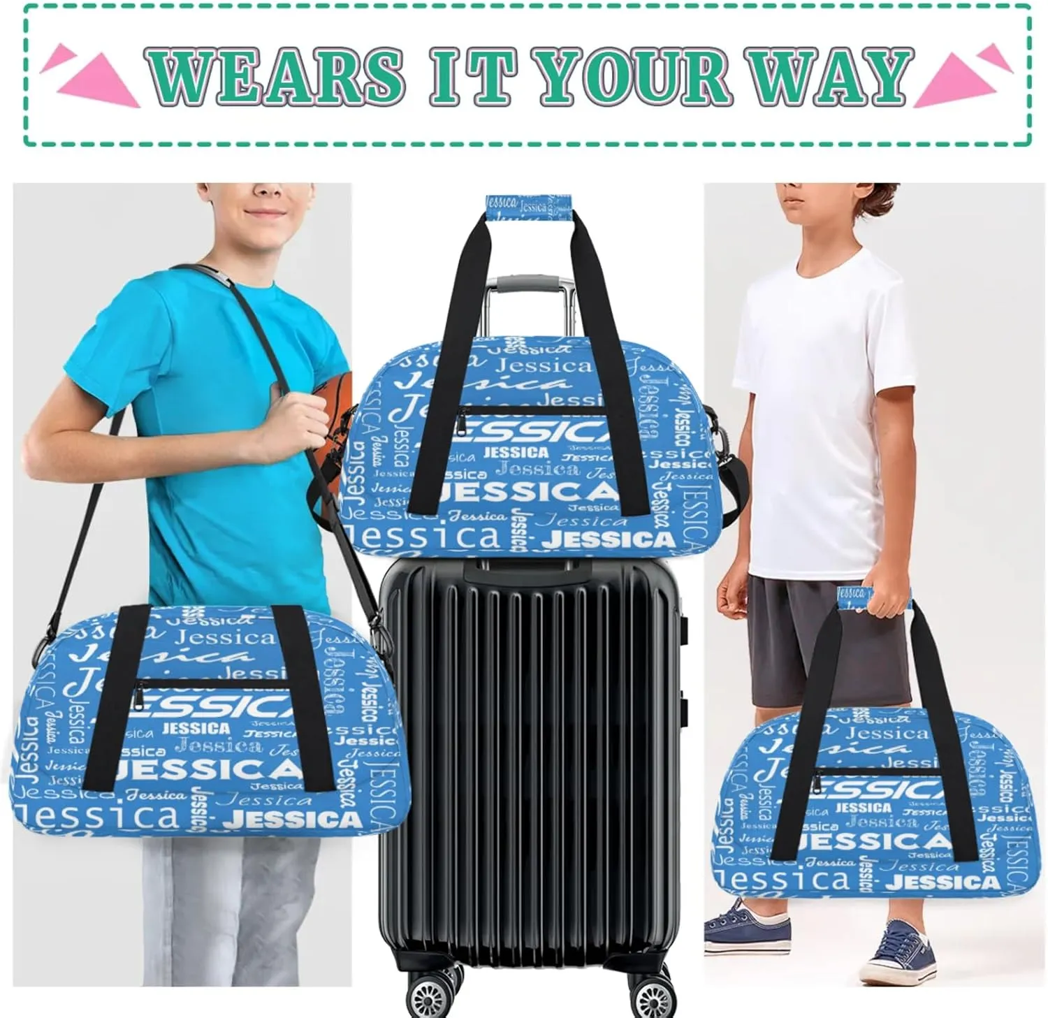 Personalized Name Dance Sports Duffel Bags, Gym Duffel Bag Sleepover Weekender Training Bags Travel Duffel Bag, Blue