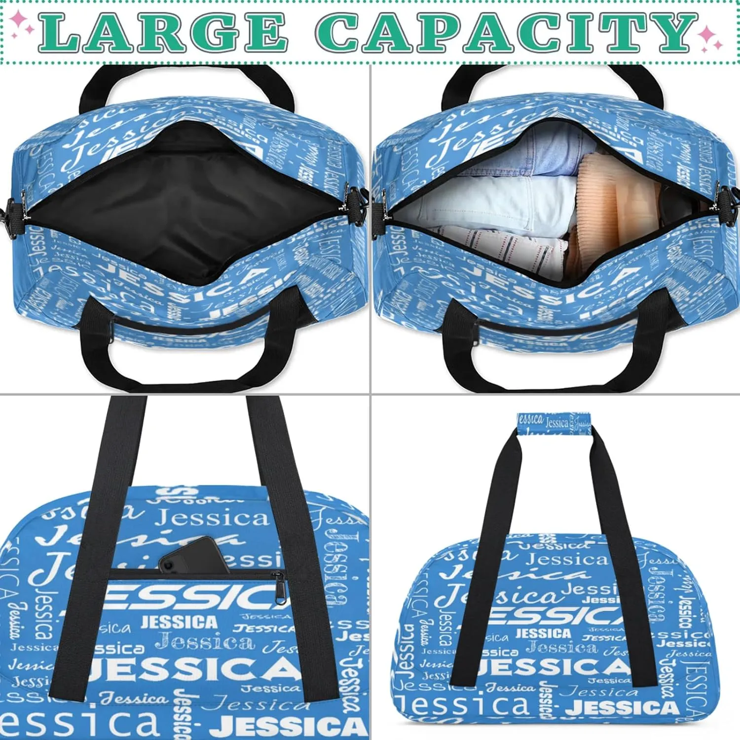 Personalized Name Dance Sports Duffel Bags, Gym Duffel Bag Sleepover Weekender Training Bags Travel Duffel Bag, Blue
