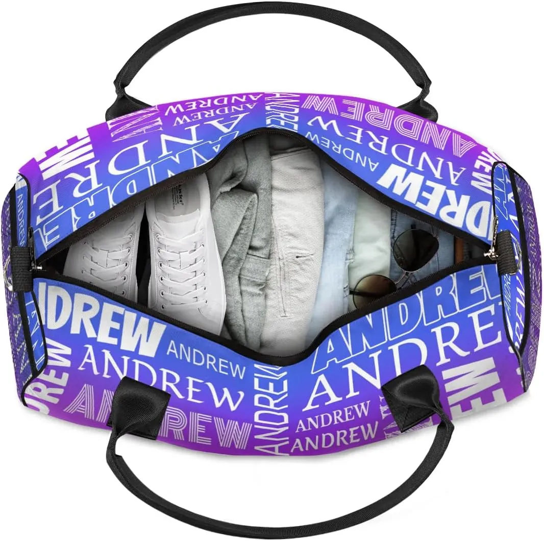Personalized Name Duffel Bag Sports Gym Bag Dance Duffel Bags with Name Travel Overnight Carry-On Duffel Bag for Women Men, Blue Purple Yellow
