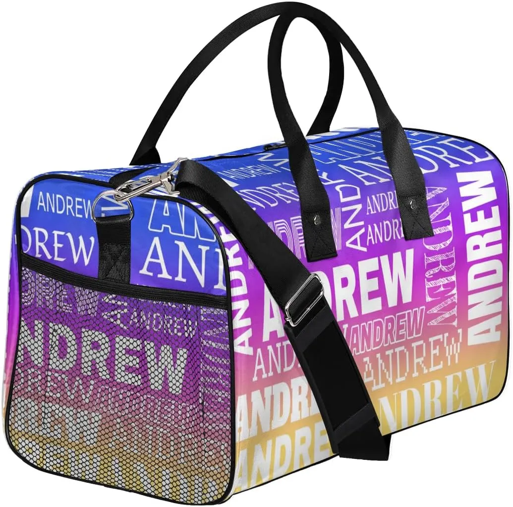 Personalized Name Duffel Bag Sports Gym Bag Dance Duffel Bags with Name Travel Overnight Carry-On Duffel Bag for Women Men, Blue Purple Yellow