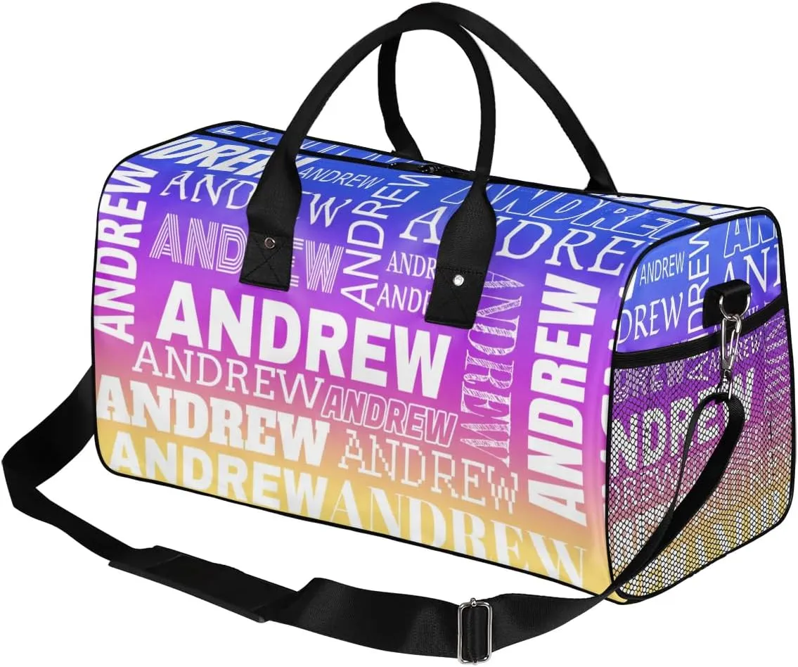 Personalized Name Duffel Bag Sports Gym Bag Dance Duffel Bags with Name Travel Overnight Carry-On Duffel Bag for Women Men, Blue Purple Yellow