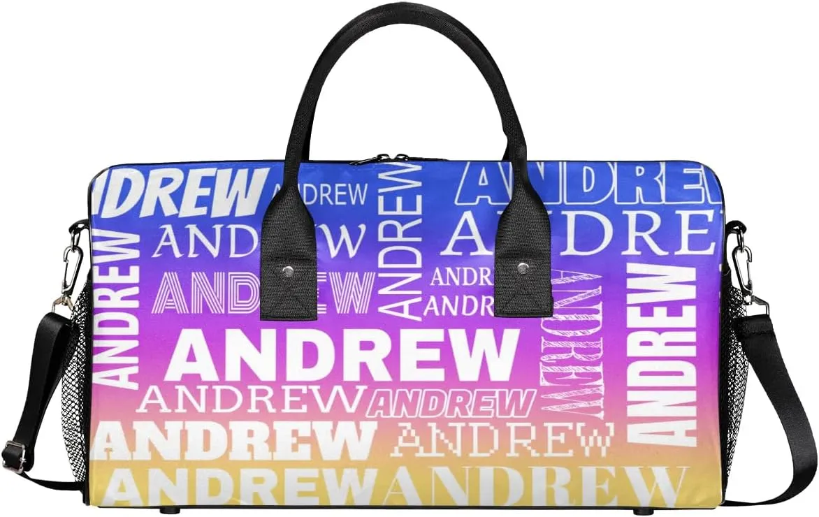 Personalized Name Duffel Bag Sports Gym Bag Dance Duffel Bags with Name Travel Overnight Carry-On Duffel Bag for Women Men, Blue Purple Yellow