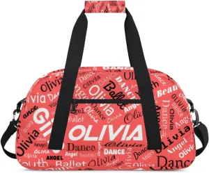 Personalized Name Gym Duffel Overnight Bag, Custom Ballet Dance Bag Weekender Duffel Bags for Travel, Coral Red