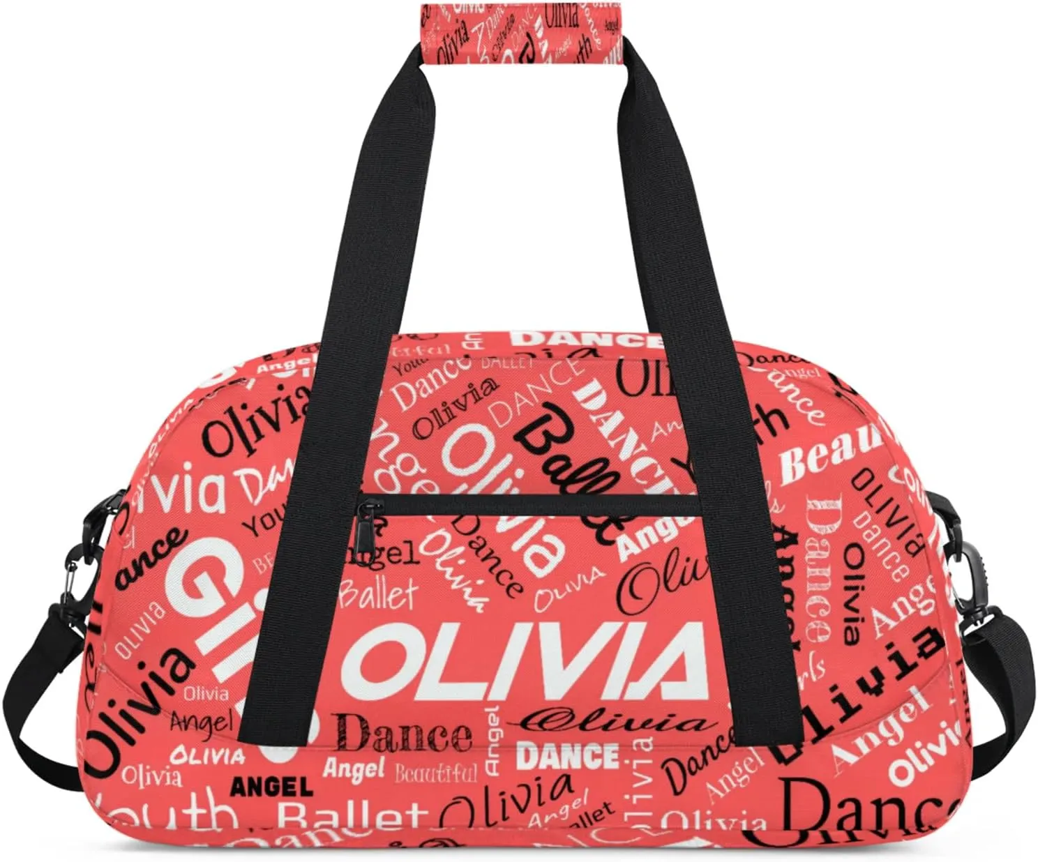 Personalized Name Gym Duffel Overnight Bag, Custom Ballet Dance Bag Weekender Duffel Bags for Travel, Coral Red