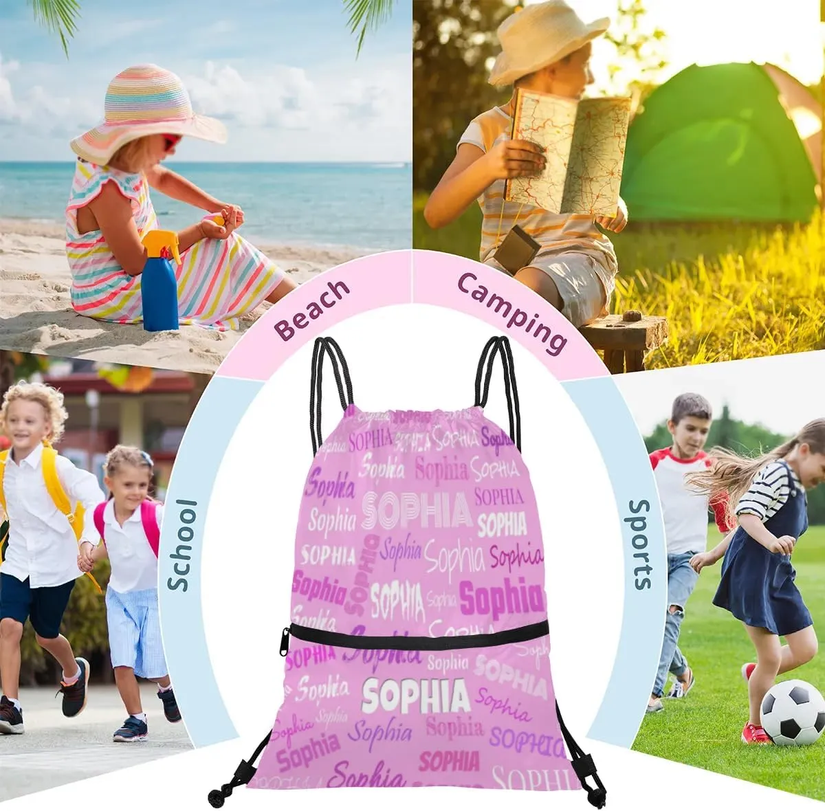 Personalized Name Pink Cheer Ballet Drawstring Bags For Cheerleaders Gymnastics Dance Sports Stuff Backpacks