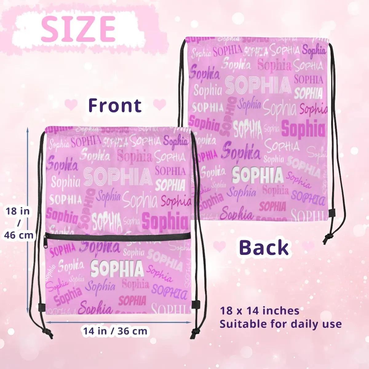 Personalized Name Pink Cheer Ballet Drawstring Bags For Cheerleaders Gymnastics Dance Sports Stuff Backpacks