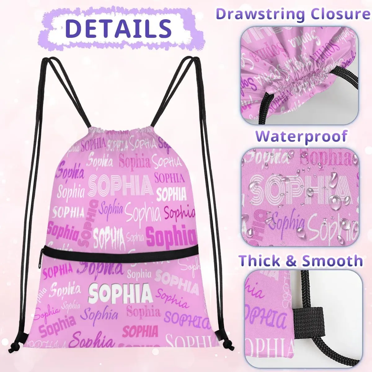Personalized Name Pink Cheer Ballet Drawstring Bags For Cheerleaders Gymnastics Dance Sports Stuff Backpacks