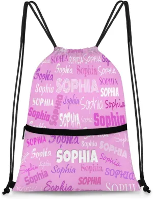 Personalized Name Pink Cheer Ballet Drawstring Bags For Cheerleaders Gymnastics Dance Sports Stuff Backpacks
