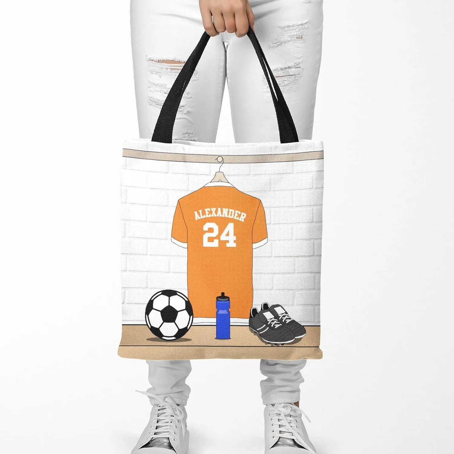Personalized Name Soccer Sport Player Jersey Navy Handbag Gift Bags Christmas Treat Bags for Holiday Party Gift Bags