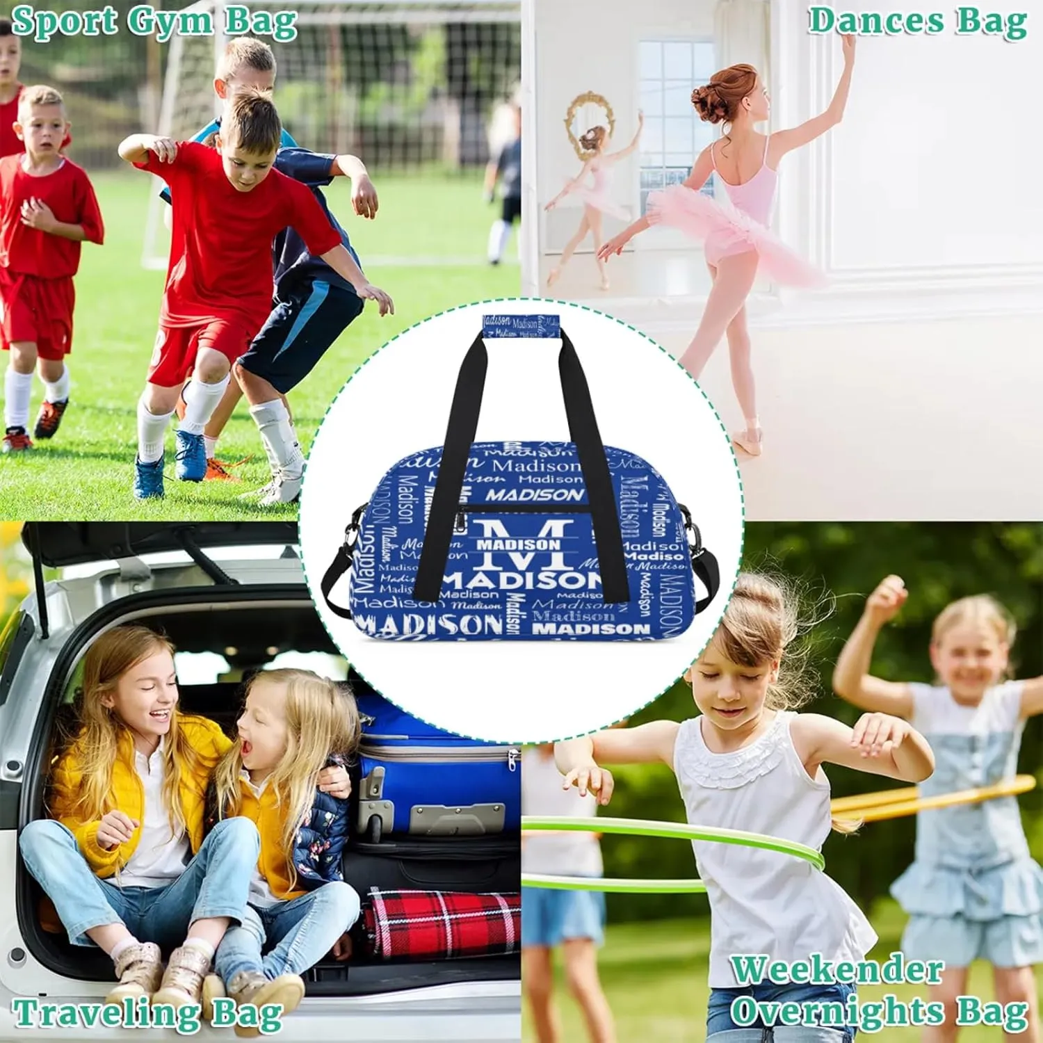 Personalized Name Sports Duffel Bags, Gym Dance Duffel Bag Sleepover Weekender Training Bags Travel Duffel Bag, Cobalt Blue