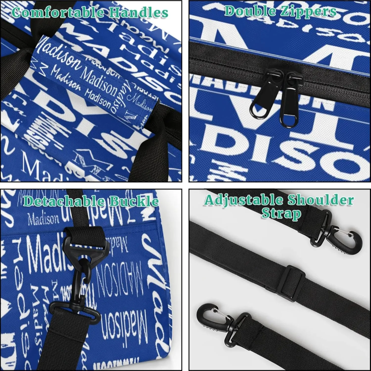 Personalized Name Sports Duffel Bags, Gym Dance Duffel Bag Sleepover Weekender Training Bags Travel Duffel Bag, Cobalt Blue