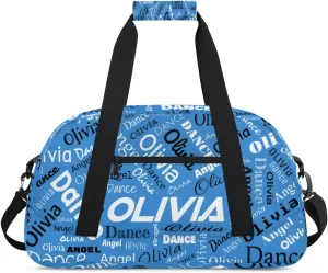 Personalized Name Sports Gym Duffel Bag, Custom Dance Bag Overnight Weekender Duffel Bags for Travel, Blue