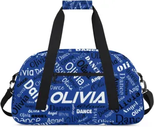 Personalized Name Sports Gym Duffel Bag, Custom Dance Bag Overnight Weekender Duffel Bags for Travel, Cobalt Blue