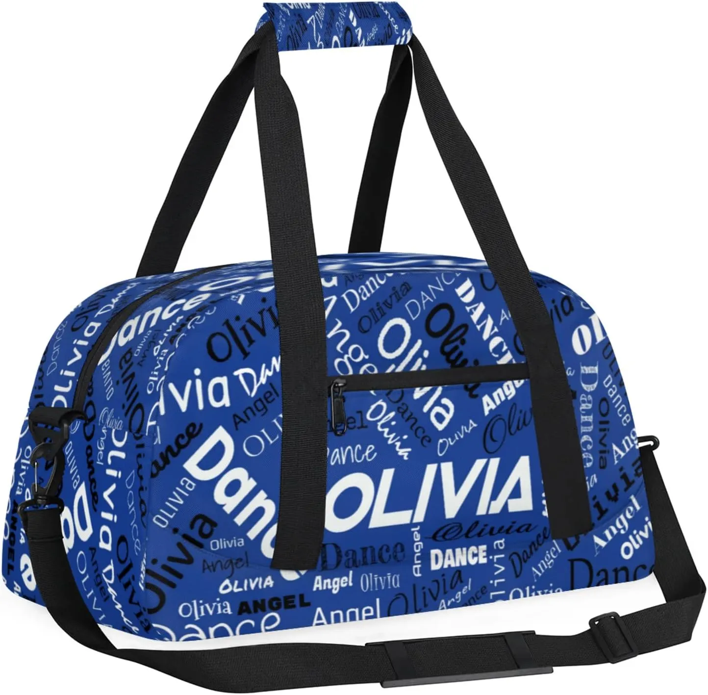 Personalized Name Sports Gym Duffel Bag, Custom Dance Bag Overnight Weekender Duffel Bags for Travel, Cobalt Blue