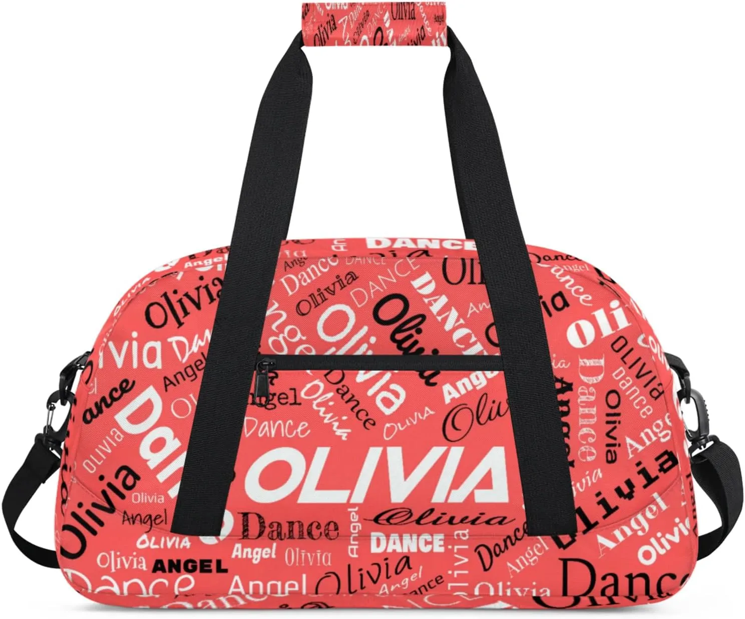 Personalized Name Sports Gym Duffel Bag, Custom Dance Bag Overnight Weekender Duffel Bags for Travel, Coral Red