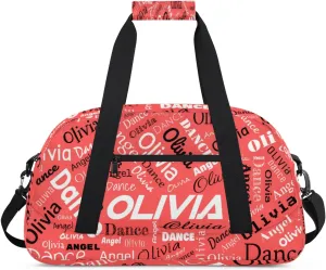 Personalized Name Sports Gym Duffel Bag, Custom Dance Bag Overnight Weekender Duffel Bags for Travel, Coral Red