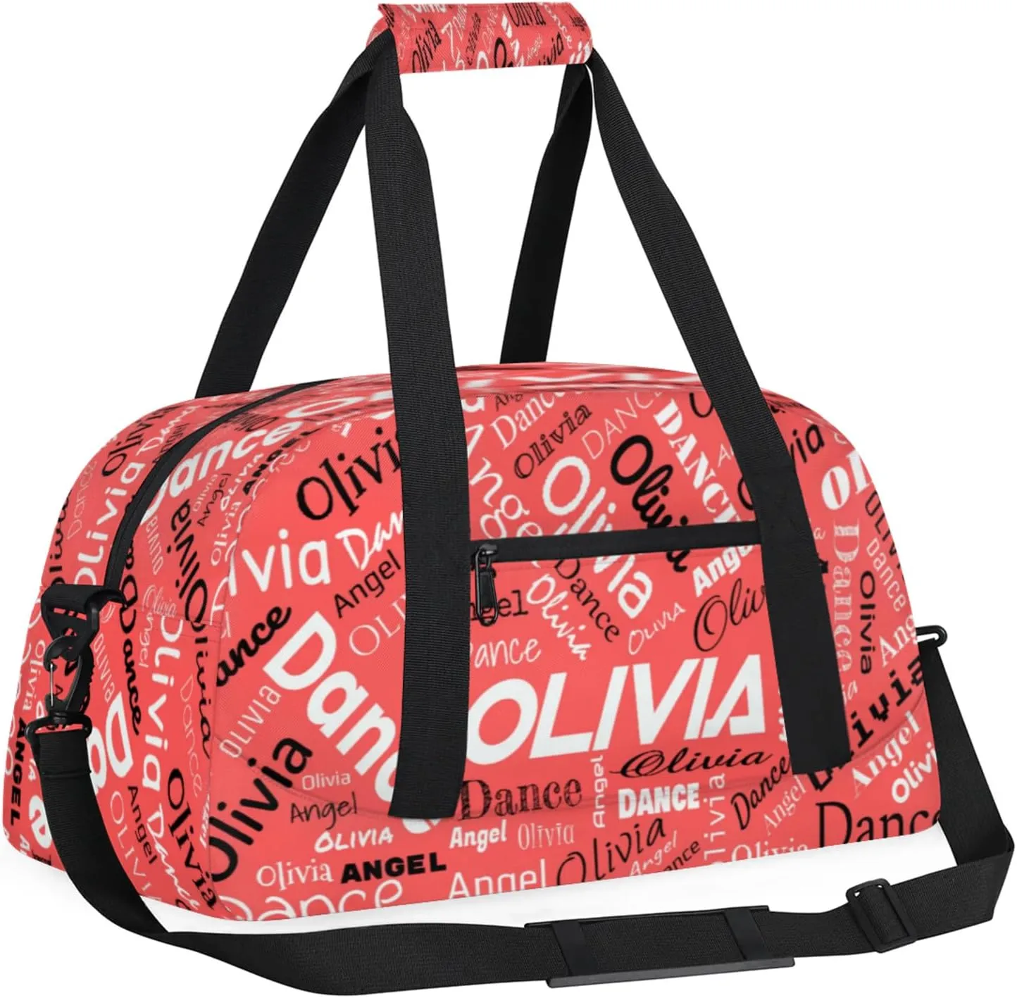 Personalized Name Sports Gym Duffel Bag, Custom Dance Bag Overnight Weekender Duffel Bags for Travel, Coral Red