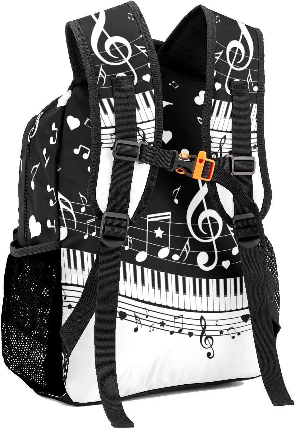 Personalized Piano Key Music Notes Black Waterproof School Backpack Custom Travel Bookbags for Gift