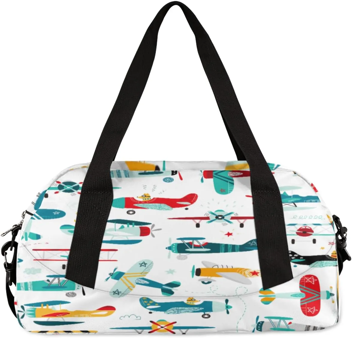 Personalized Sports Duffel Bag for Kids, Custom Dance Bag Gym Bag for Girls, Weekender Bags Travel Duffle Bag for Boys, Cartoon Airplane Aircraft Themed