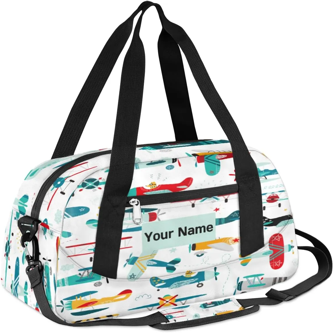 Personalized Sports Duffel Bag for Kids, Custom Dance Bag Gym Bag for Girls, Weekender Bags Travel Duffle Bag for Boys, Cartoon Airplane Aircraft Themed