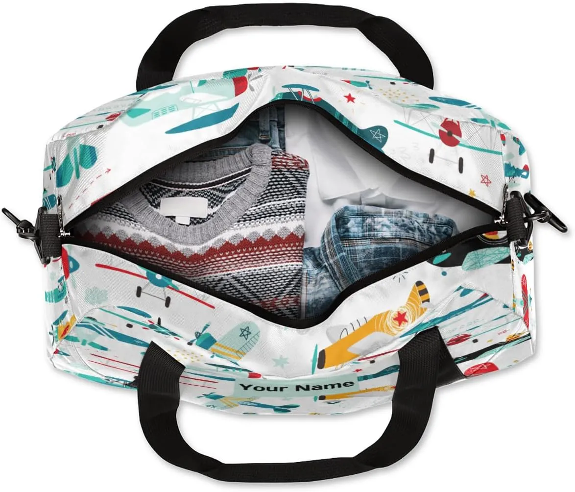 Personalized Sports Duffel Bag for Kids, Custom Dance Bag Gym Bag for Girls, Weekender Bags Travel Duffle Bag for Boys, Cartoon Airplane Aircraft Themed