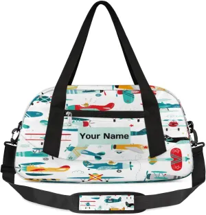 Personalized Sports Duffel Bag for Kids, Custom Dance Bag Gym Bag for Girls, Weekender Bags Travel Duffle Bag for Boys, Cartoon Airplane Aircraft Themed