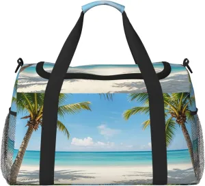 Personalized Sports Duffel Bags Gym Bag Dance Bag, Personalized Custom Travel Duffle Bag Tote Bag, Customized Travel Bag Overnight Weekender Sleepover Bag, Beach Coconut Trees Pattern