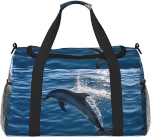 Personalized Sports Duffel Bags Gym Bag Dance Bag, Personalized Custom Travel Duffle Bag Tote Bag, Customized Travel Bag Overnight Weekender Sleepover Bag, Cute Dolphin Leap Out Sea