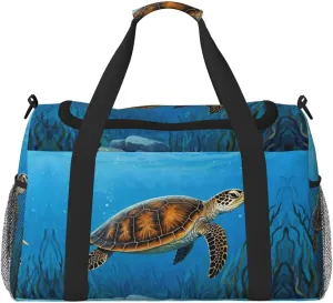 Personalized Sports Duffel Bags Gym Bag Dance Bag, Personalized Custom Travel Duffle Bag Tote Bag, Customized Travel Bag Overnight Weekender Sleepover Bag, Ocean Turtle Seaweed Pattern