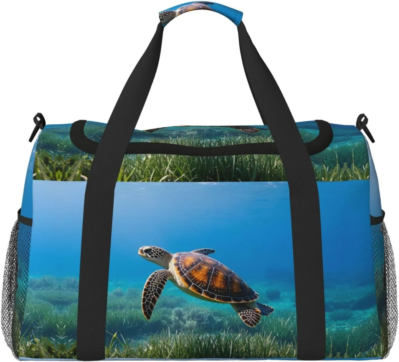 Personalized Sports Duffel Bags Gym Bag Dance Bag, Personalized Custom Travel Duffle Bag Tote Bag, Customized Travel Bag Overnight Weekender Sleepover Bag, Sea Turtle Seaweed Pattern