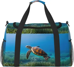 Personalized Sports Duffel Bags Gym Bag Dance Bag, Personalized Custom Travel Duffle Bag Tote Bag, Customized Travel Bag Overnight Weekender Sleepover Bag, Sea Turtle Seaweed Pattern
