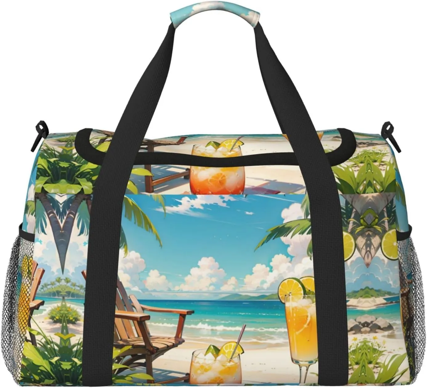 Personalized Sports Duffel Bags Gym Bag Dance Bag, Personalized Custom Travel Duffle Bag Tote Bag, Customized Travel Bag Overnight Weekender Sleepover Bag, Summer Beach Coconut Tree Cocktail