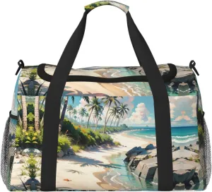 Personalized Sports Duffel Bags Gym Bag Dance Bag, Personalized Custom Travel Duffle Bag Tote Bag, Customized Travel Bag Overnight Weekender Sleepover Bag, Summer Beach Coconut Trees