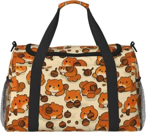 Personalized Sports Duffel Bags Gym Bag Dance Bag, Personalized Custom Travel Duffle Bag Tote Bag, Customized Travel Bag Overnight Weekender Sleepover Bags, Cute Animal Squirrel Pine Cones