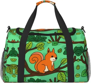 Personalized Sports Duffel Bags Gym Bag Dance Bag, Personalized Custom Travel Duffle Bag Tote Bag, Customized Travel Bag Overnight Weekender Sleepover Bags, Cute Animal Squirrel Tree