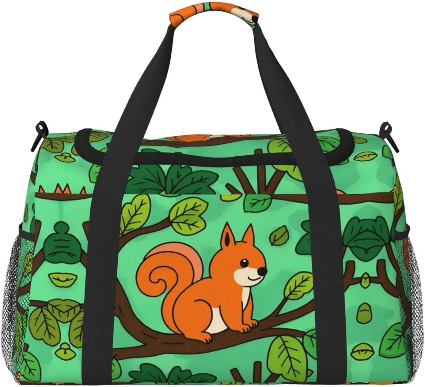 Personalized Sports Duffel Bags Gym Bag Dance Bag, Personalized Custom Travel Duffle Bag Tote Bag, Customized Travel Bag Overnight Weekender Sleepover Bags, Cute Animal Squirrel Tree
