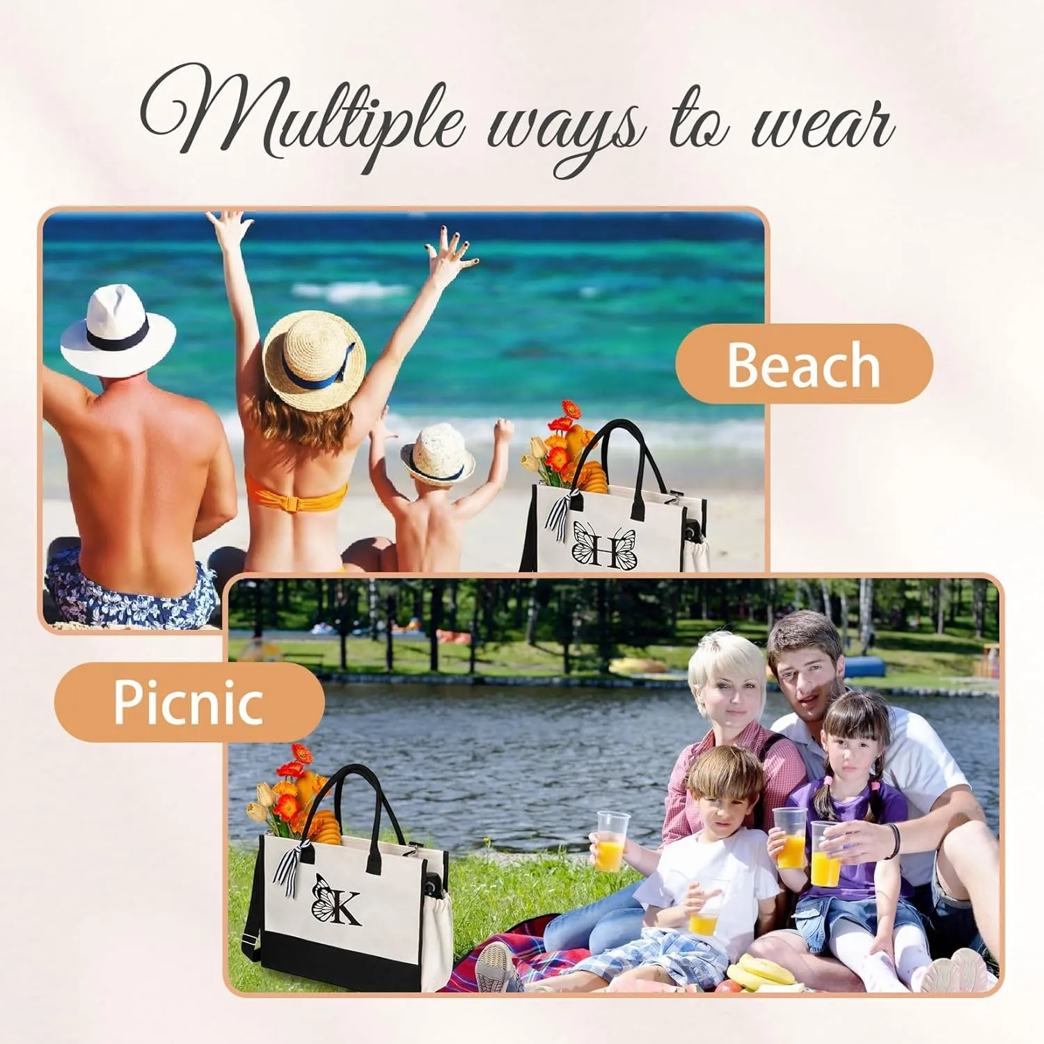 Personalized Totes for Women, Bride Beach Tote Bag with Zipper, Personalized Initials Monogrammed Birthday Gifts for Women, Bolsos de Mujer with Exquisite Butterfly Pattern (A)