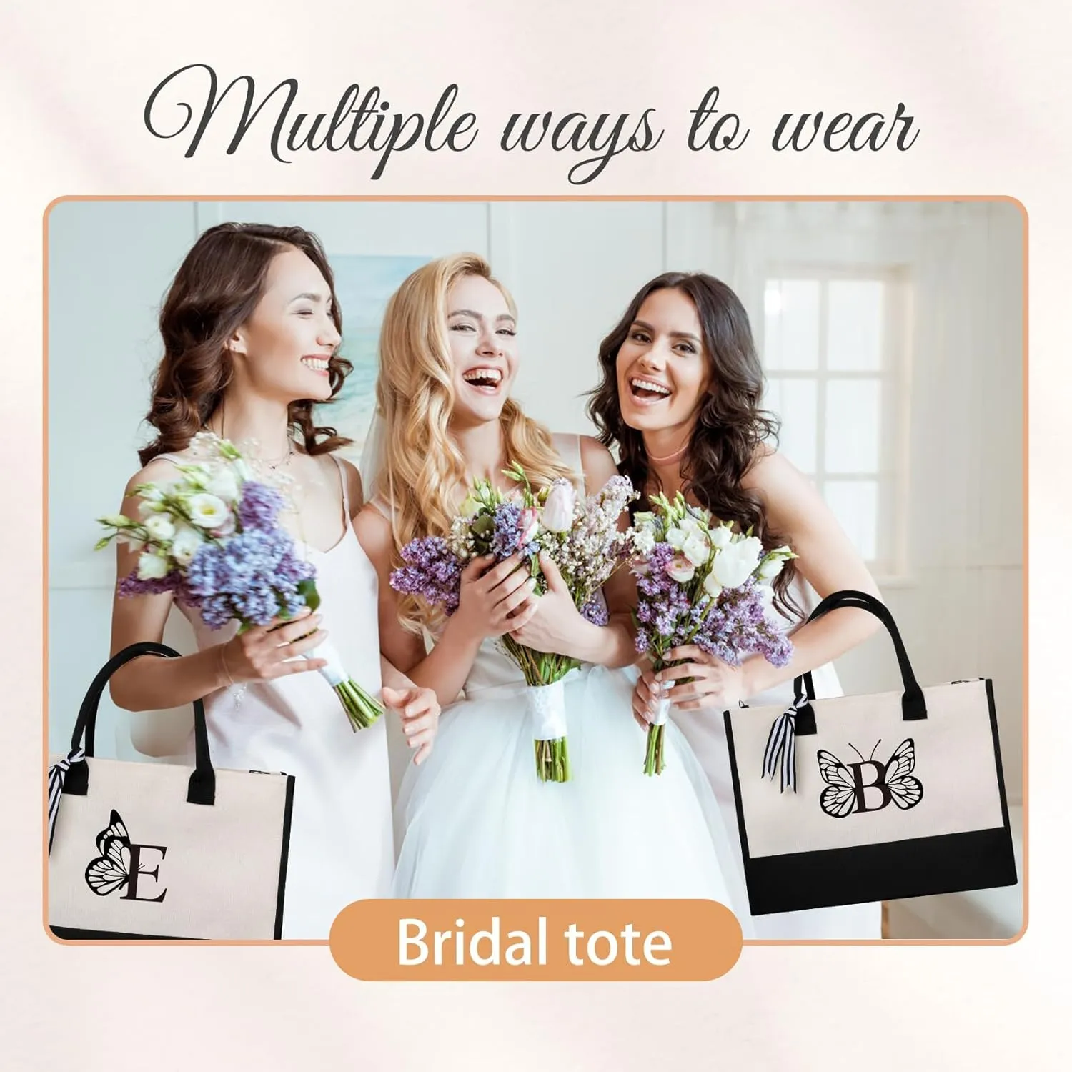 Personalized Totes for Women, Bride Beach Tote Bag with Zipper, Personalized Initials Monogrammed Birthday Gifts for Women, Bolsos de Mujer with Exquisite Butterfly Pattern (A)